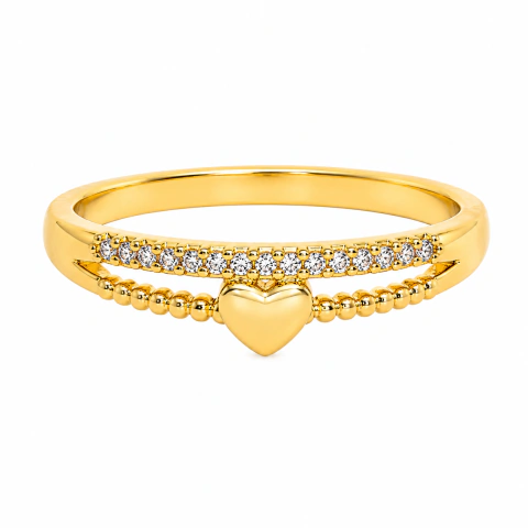 Anel Duo Love Minimal com Pedras em Zircônia Banho Ouro 18K