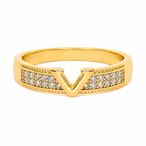 Anel Essenza V com Pedras em Zircônia Banho Ouro 18K