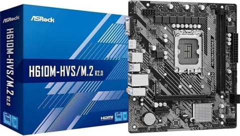 Placa-Mãe ASRock H610M-HVS/M.2 R2.0 – Soquete LGA 1700, DDR4, Slot M.2 NVMe, Saídas HDMI/VGA, USB 3.2