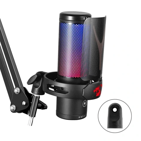 Microfone Gamer Redragon Fenris RGB Preto Condensador Com Shock Mount Gm301