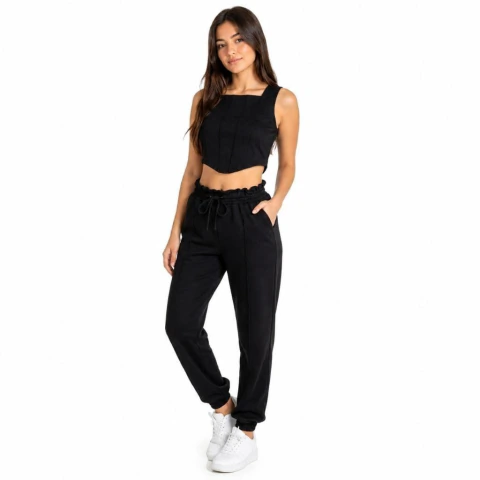 Conjunto regata cropped e calça moletom