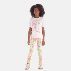 Conjunto Infantil Blusa com Strass e Calça Legging Floral