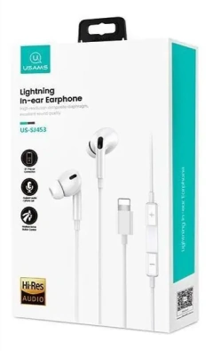 Fone de Ouvido In-Ear Usams Lightning iPhone 7 8 Plus X 11 12 13 Branco - comprar online