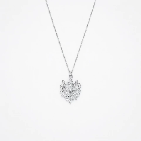 Colar Ramos de Oliveira em Ouro Branco 18k – Design Orgânico