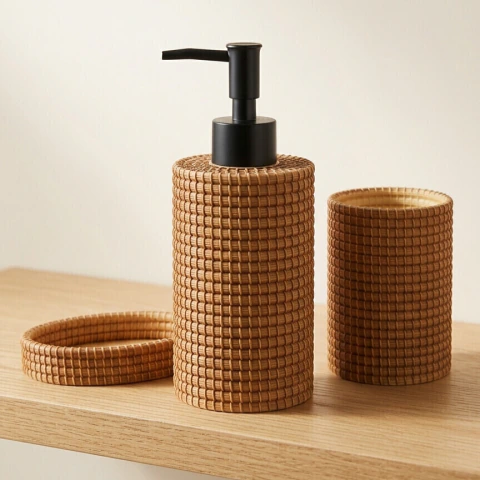 Set De Baño Premium Polyresin 3 Piezas | Diseño Nórdico
