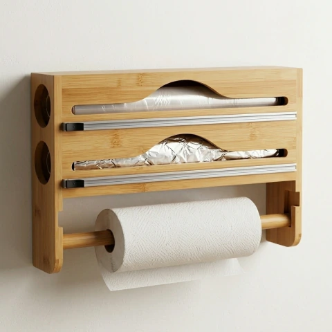 Portarrollo Doble Bambu Pared Organizador Cocina Film Manteca