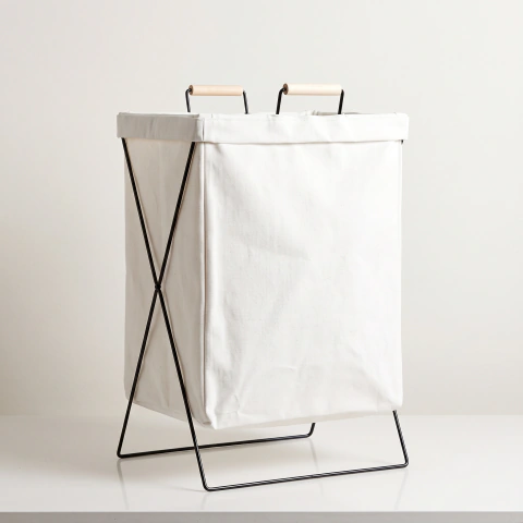 Cesto Para Ropa Plegable Blanco Asas Madera Organizador
