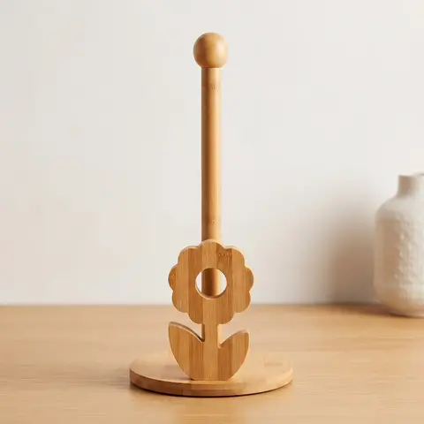 Portarrollo De Cocina De Bambu Organizador Papel Con Flor 28cm