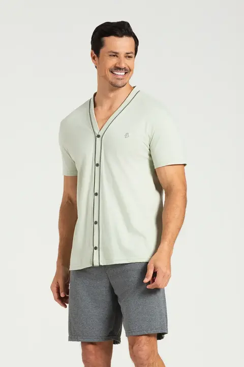 6014261 - Pijama Meia Manga Abertura Frontal Com Bermuda EM Malha Masculino
