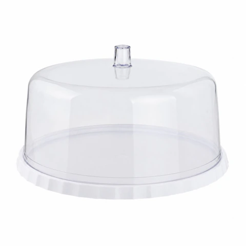 BOLEIRA FESTA 25CM BRANCA FOSCA COM CUPULA ACRILICA TRANSPARENTE