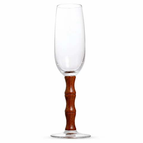 Jogo 6 Taças Champanhe Mori Cristal Ecológico Cabo Madeira 200ml