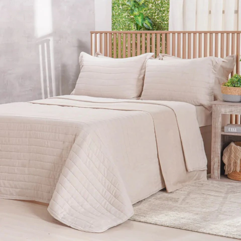 Kit Colcha Queen Lino Stile Linho 3 Peças 240x260cm Macio