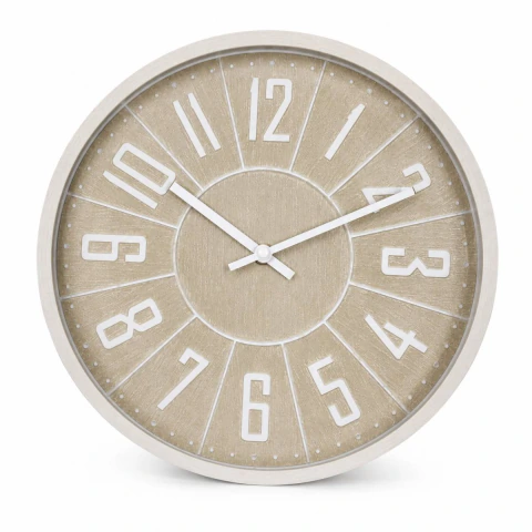 RELÓGIO DECORATIVO DE PAREDE 30CM BEGE E BRANCO ESTILO MODERNO