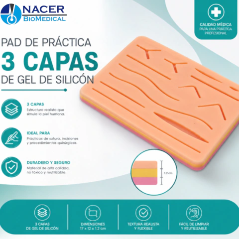 Pad de Sutura 3 Capas para Prácticas Realistas Mercy | Flexible, Resistente y Reusable