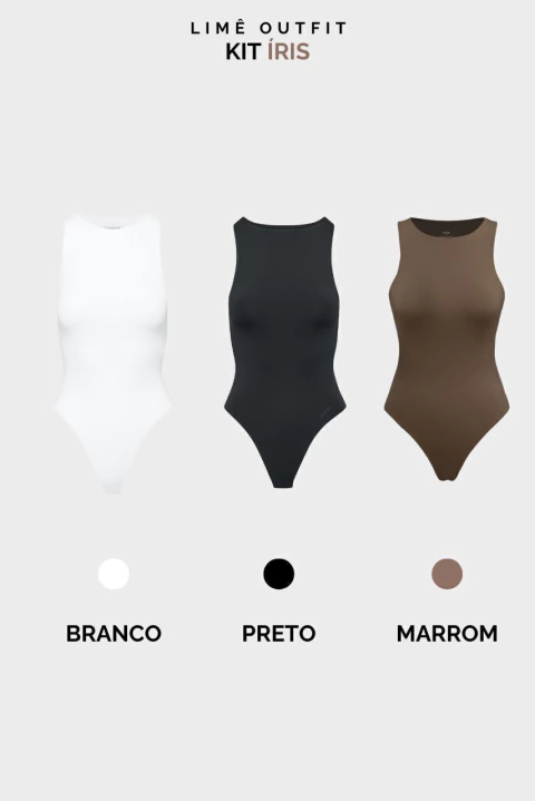 KIT ÍRIS - BODY NADADOR POLIAMIDA - PRETO BRANCO MARROM