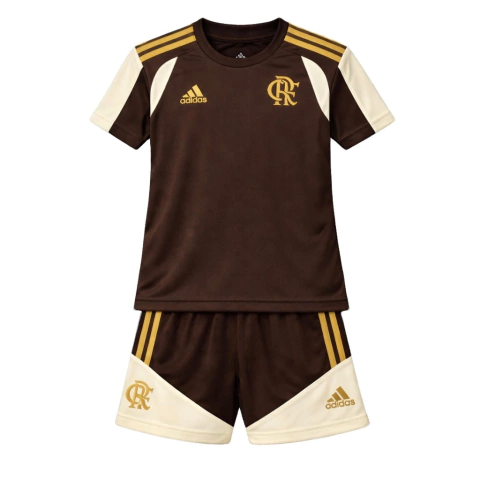 Kit Infantil Flamengo Treino II 26/27 - Adidas - Marrom e Bege com Dourado