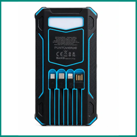 Cargador Solar Portátil 20000mAh con Panel Solar Plegable y Cables Integrados / Power Bank Punto Verde