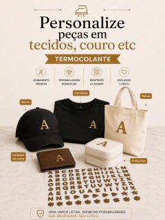 Kit Letras Termocolantes Dourado para Roupa A-Z Completo Filme de recorte | 3 Alfabetos + Ícones | Aplicação com Ferro