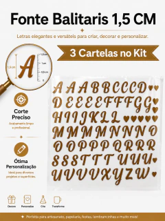 Kit 3 Cartelas Letras cursiva Termocolantes Ouro 1,5 cm Alfabeto para Personalizar Roupas e Bolsas- Fonte Balitaris - comprar online