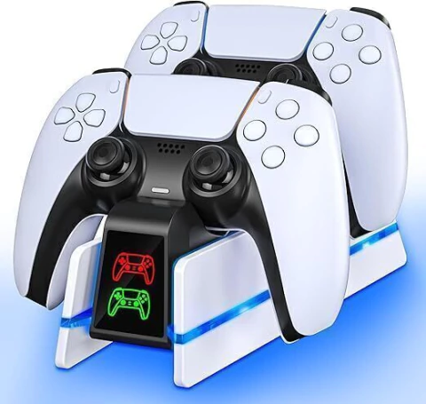 Dock de Carregamento para Controles PS5 DualSense – Compatível com Dois Controles - Luz LED e Proteção Contra Sobecarga.