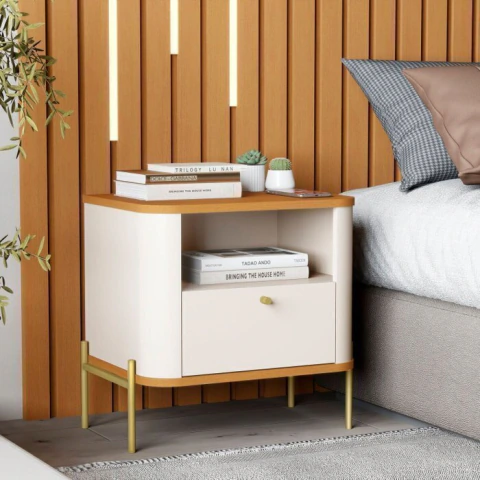 Mesa de Cabeceira Curva Tucupí Off White/Nat/Dour. (G168 AV1)