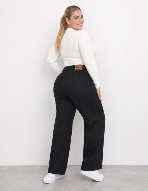 Jean Mujer Wide Leg Tiro Alto Denim Negro Galdot