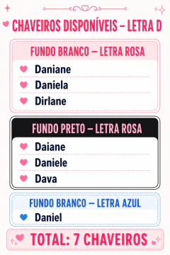 NOMES DOS CHAVEIROS DISPONIVEIS - loja online