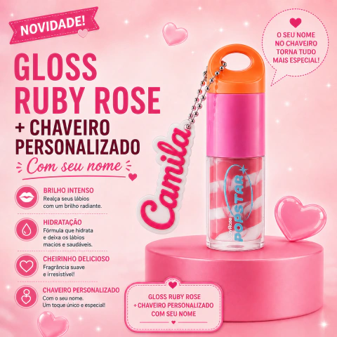Gloss Ruby Rose com Chaveiro Personalizado