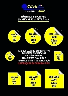 IMPRESSÃO ADESIVOS COM CORTE CONTORNO COUCHE SRA3 5 FOLHAS CONTENDO A MESMA ART