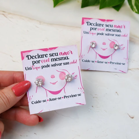 Tag com Brinco Mimo Outubro Rosa - Lembrancinha - Brinco Ponto de Luz