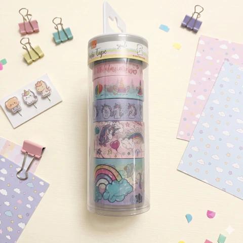 Washi Tape - Fita Decorativa de Unicórnio Kit com 6 Unidades