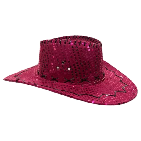 Sombrero Cowboy Con Lentejuelas Fucsia