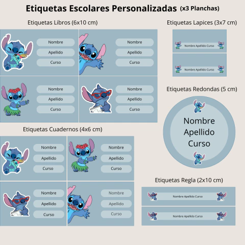 Etiquetas Escolares Personalizadas x3 Planchas - Stitch - comprar online