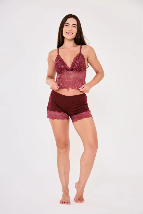 Baby doll Bia Suede Canelado Renda Poliamida - comprar online