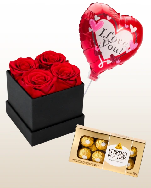 Box premium de 4 Rosas y bombones