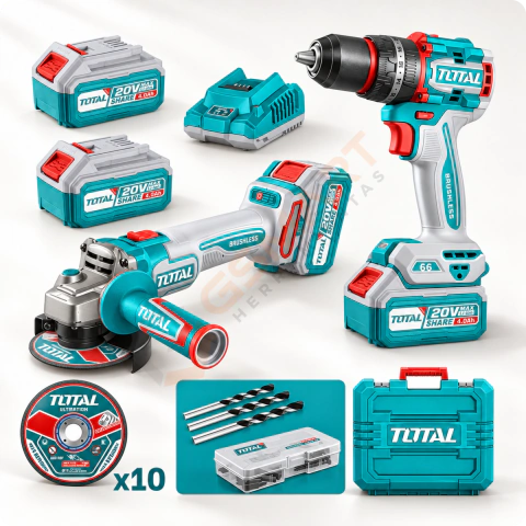 Combo Taladro Percutor 13Mm 66NM + Amoladora 115Mm 2 Bat 4AH 20V TOTAL
