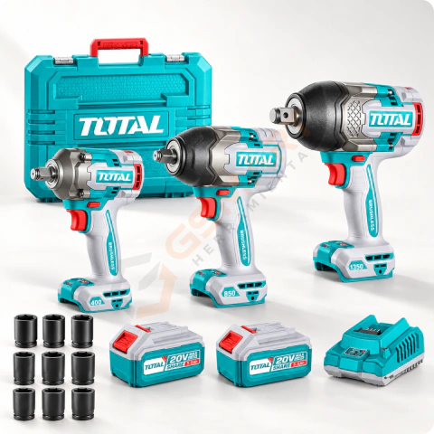 Combo 20V 3 en 1 - Llave Impacto 1/2" 400Nm + 850Nm + Llave Impacto 3/4" 1350Nm 2 Bat 5.0Ah TOTAL