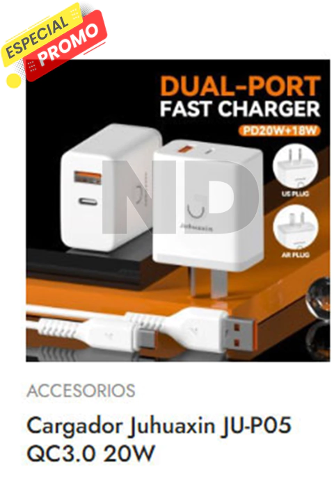 CARGADOR JUHUAXIN JU P05 QC3.0 20W CON CABLE USB - comprar online