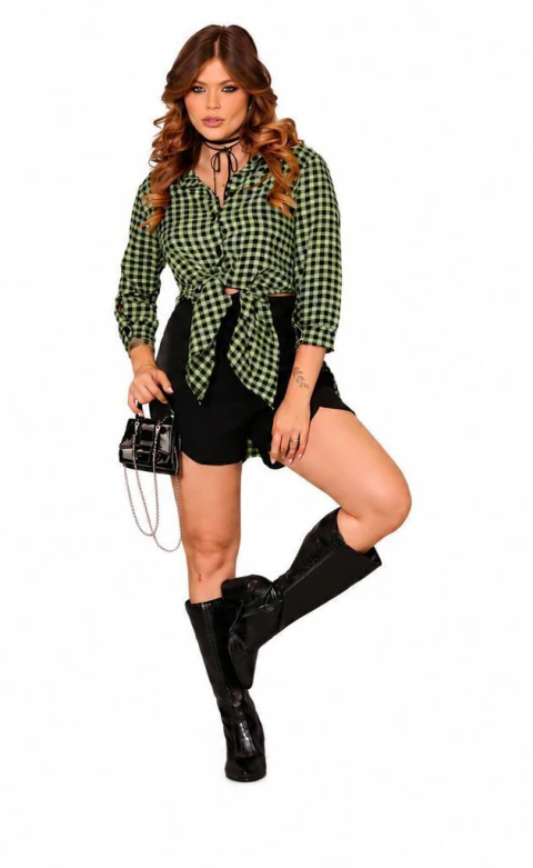 Camisa Feminina Xadrez Manga Longa com Amarração na internet