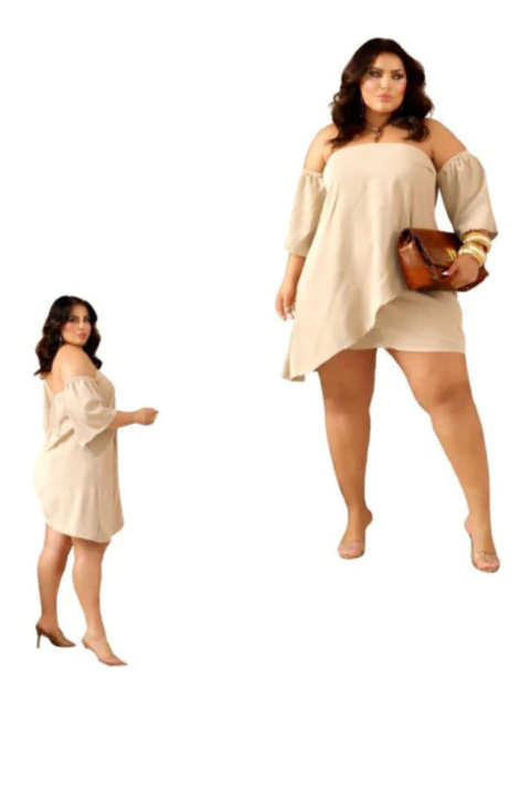 Conjunto Feminino Plus Size em Twill Ombro a Ombro com Short