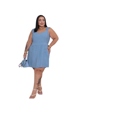 Macacão Plus Size Azul em Viscose com Lastex Soft Blue Elegance