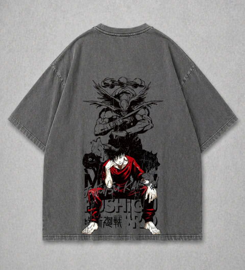 Camiseta Oversized Cinza Estonado - Megumi Fushiguro