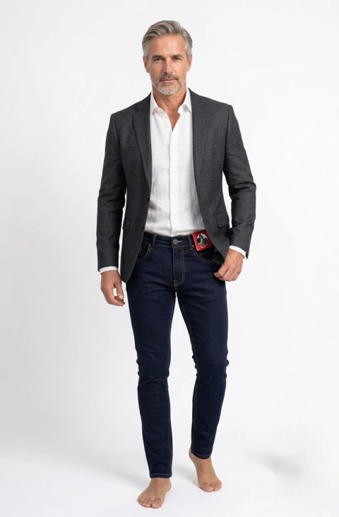 Calça Jeans Masculina Azul Escuro com Elastano Confortável e Versátil - comprar online