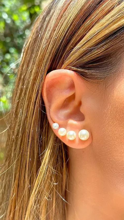 Kit de Brincos de Pérola Coreana 4 Pares - 5mm/6mm/7mm/8mm Banho de Ouro 18K