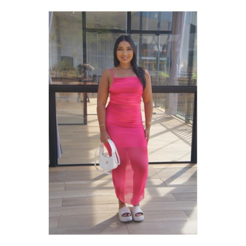 Vestido longo franzido pink