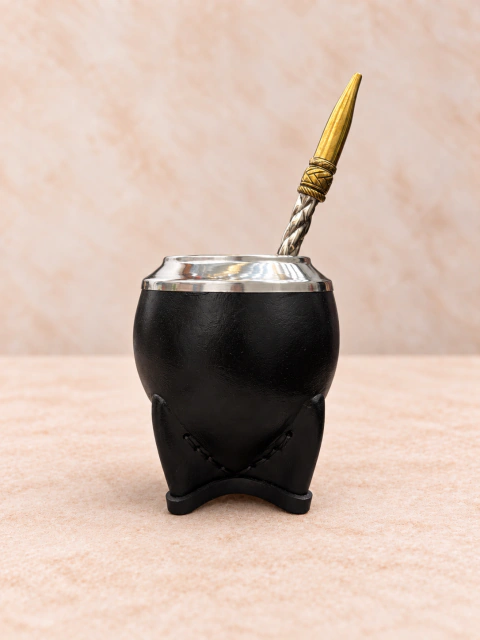 Mate Torpedo Calabaza - Cuero Liso Negro