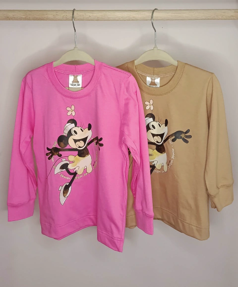 Camiseta Manga Longa Infantil Minnie (DP) – 100% Algodão com Gola e Punhos em Ribana