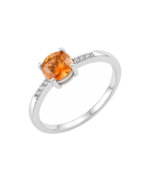 Anel Âmbar em Prata 925 Moissanite e Zircônias