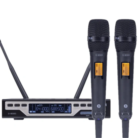 Microfone s/ fio Profissional Dylan Multi frequencia -- Duplo (2 bastões) -- D-8000S