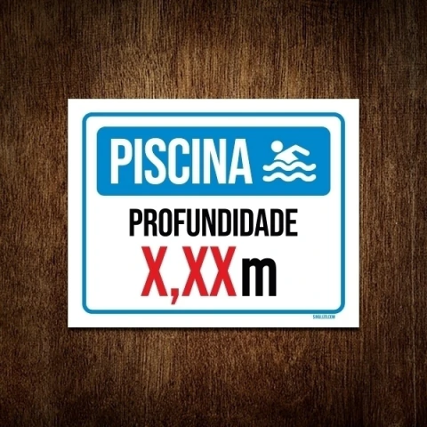 Placa de Sinalização PERSONALIZÁVEL - Profundidade Piscina